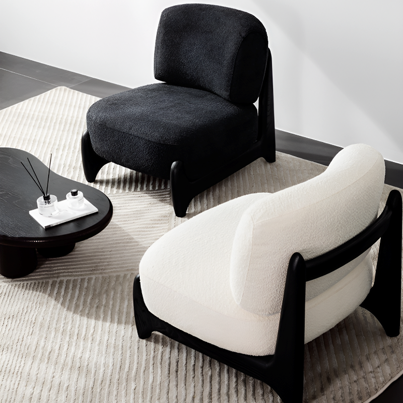 Modern Lounge Chair in Cream White & Smoky Gray – Washable Teddy Fabric, Solid Wood