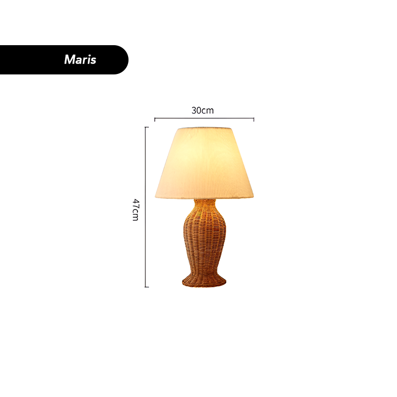 Japanese Style Rattan Bedside Table Lamp - Handmade Woven Nightstand Light for Bedroom And Living Room Décor
