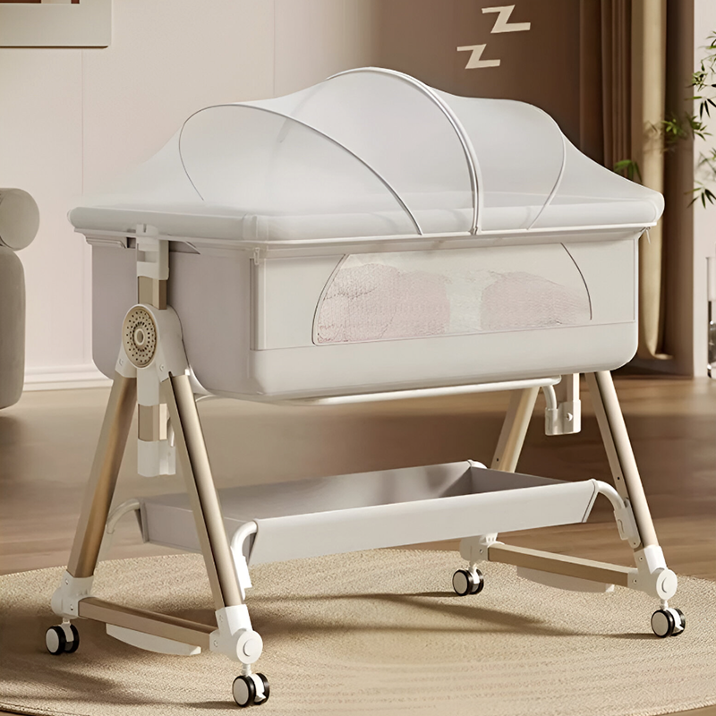 Luxury Pro Baby Bassinet Crib – Bedside Sleeper with Changing Table, Storage Basket & Free Mosquito Net | Adjustable Newborn Rocking Cot