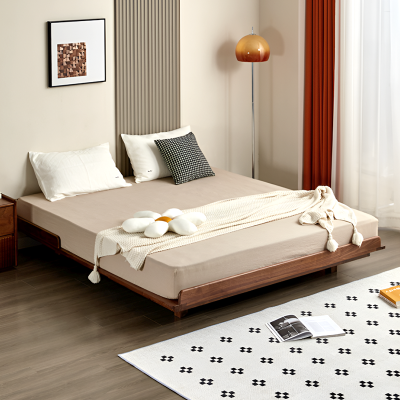 North American Black Walnut Tatami-Style Bed Frame - Solid Wood, Low-Profile, Single / Queen / King