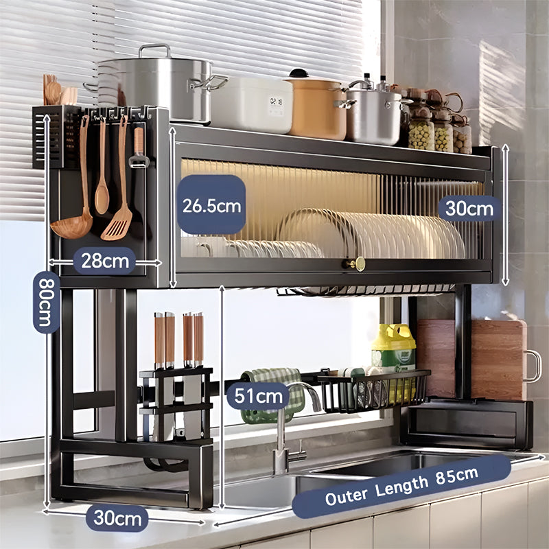 Over the Sink Dish Drying Rack with Dustproof Cover – Multifunctional Kitchen Storage Organizer
