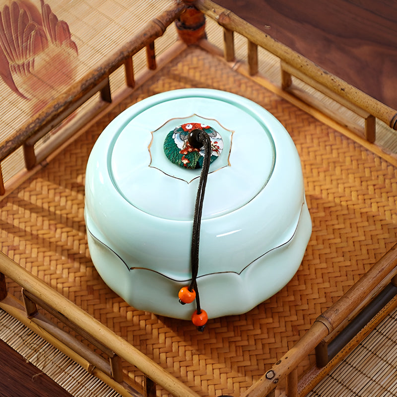 Premium Lotus Tea Canister – Ceramic Airtight Jar with Gift Box
