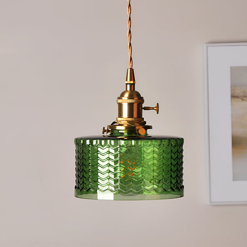 Vintage Brass Glass Pendant Light with Edison LED Bulb – Retro Japanese Style Chandelier for Dining Room, Bedroom, Bar, Entryway