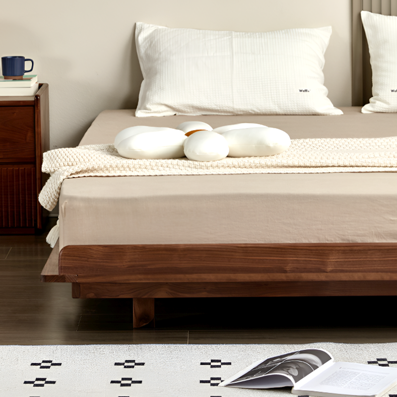 North American Black Walnut Tatami-Style Bed Frame - Solid Wood, Low-Profile, Single / Queen / King