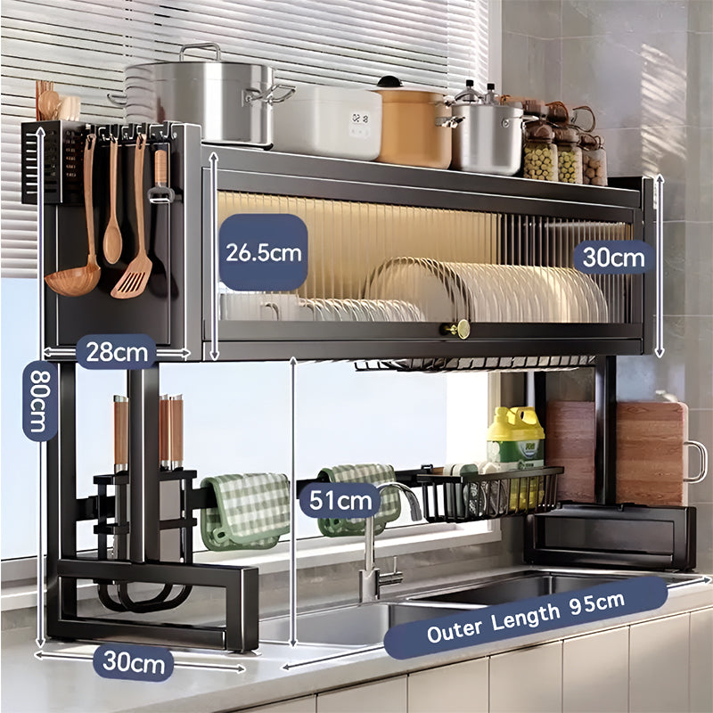Over the Sink Dish Drying Rack with Dustproof Cover – Multifunctional Kitchen Storage Organizer