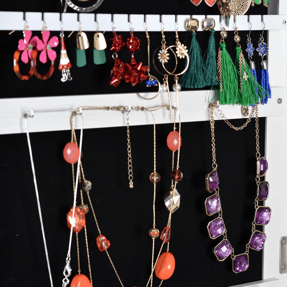 Full Length Mirror Jewelry Cabinet – 360° Swivel Standing Armoire with Storage, Shelves and Lock