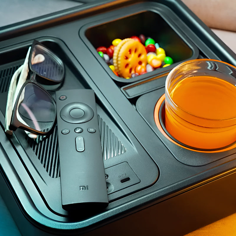 Multifunctional Snack Box with Wireless Charging Power Bank & Anti-Flip Gyroscope – Indoor & Outdoor Storage & Cup Holder