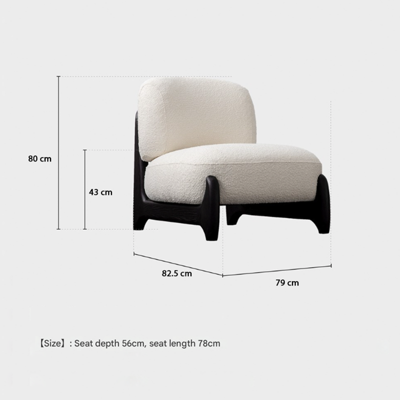 Modern Lounge Chair in Cream White & Smoky Gray – Washable Teddy Fabric, Solid Wood