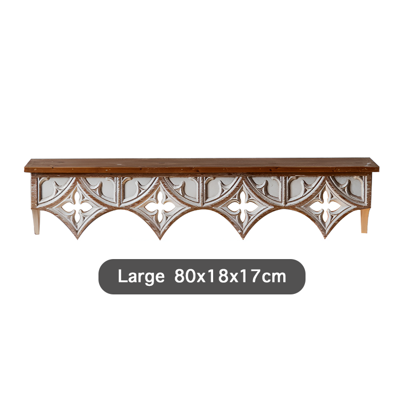 Handcrafted Rustic Wooden Wall Shelf – Vintage Carved Wall Décor for Living Room, Kitchen, or Café