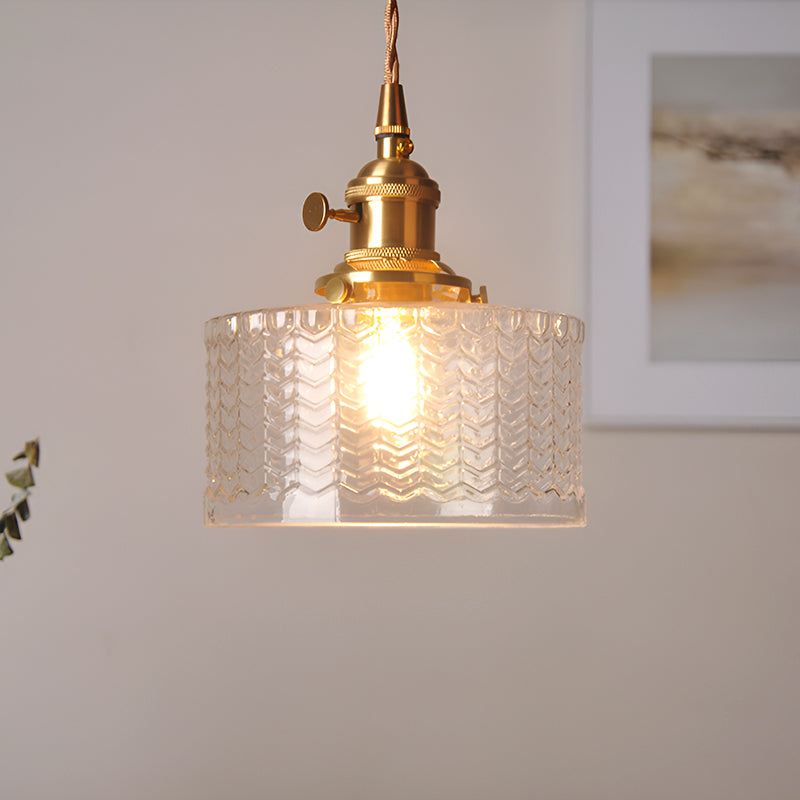 Vintage Brass Glass Pendant Light with Edison LED Bulb – Retro Japanese Style Chandelier for Dining Room, Bedroom, Bar, Entryway