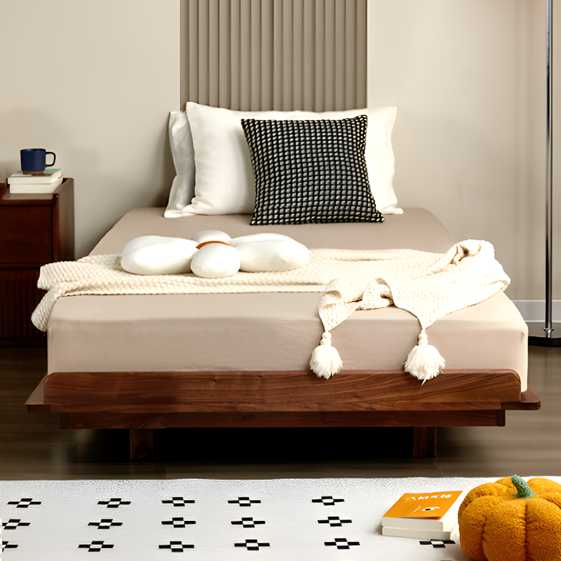 North American Black Walnut Tatami-Style Bed Frame - Solid Wood, Low-Profile, Single / Queen / King