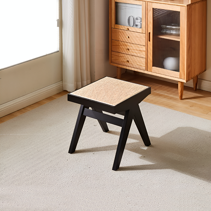 Solid Wood & Rattan Bench – Single or 3-Seater, Walnut, Cherry, Log, Black