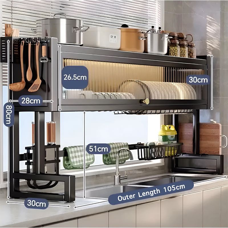 Over the Sink Dish Drying Rack with Dustproof Cover – Multifunctional Kitchen Storage Organizer