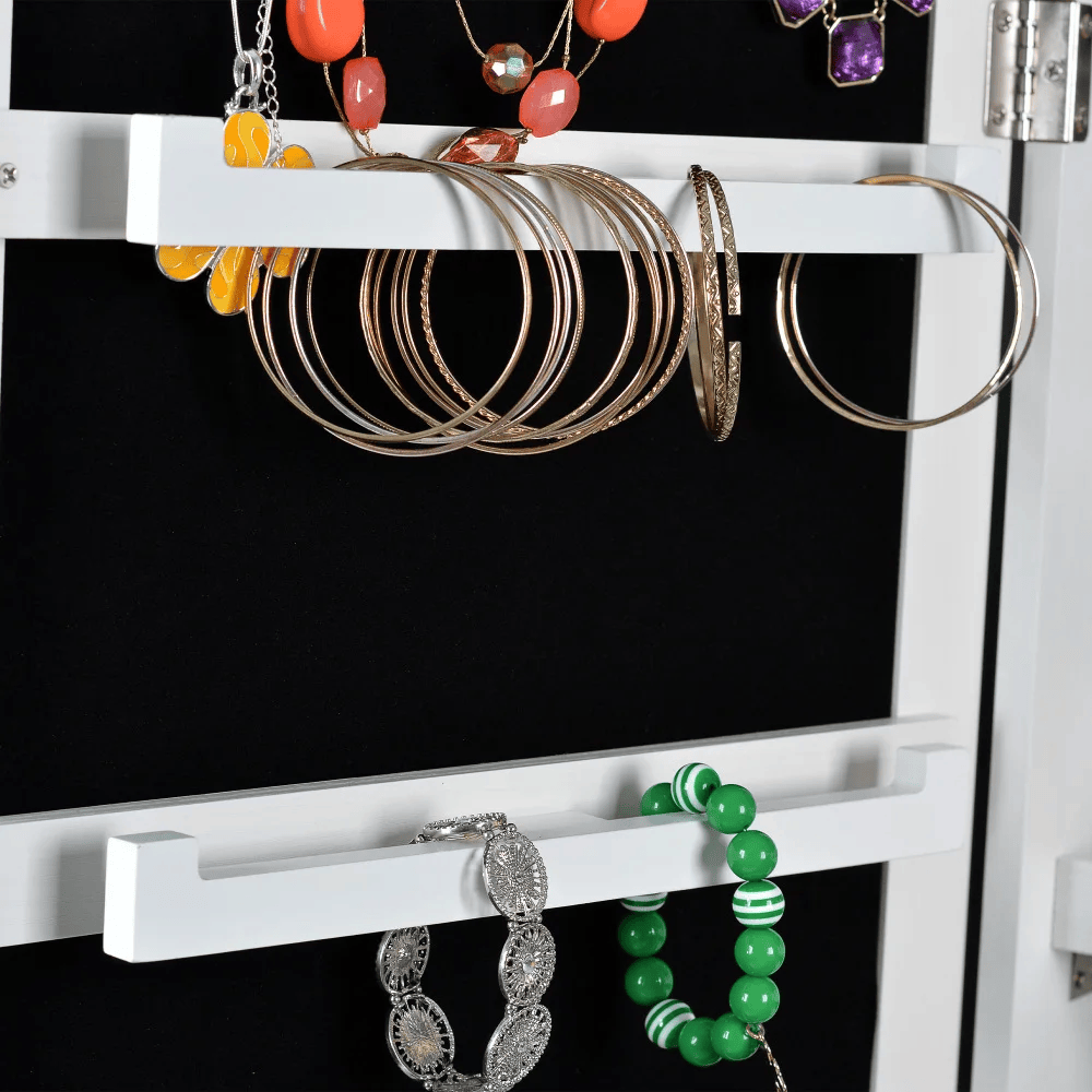 Full Length Mirror Jewelry Cabinet – 360° Swivel Standing Armoire with Storage, Shelves and Lock
