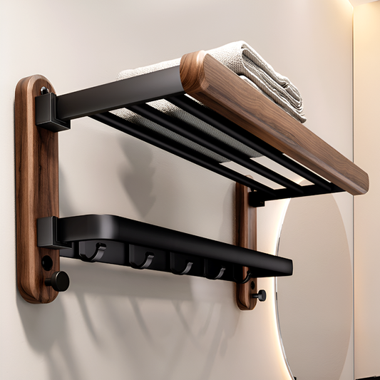 Luxury Black Walnut 6-Piece Bathroom Set – Wall-Mounted Towel Rack, Shelves & Storage Organizer