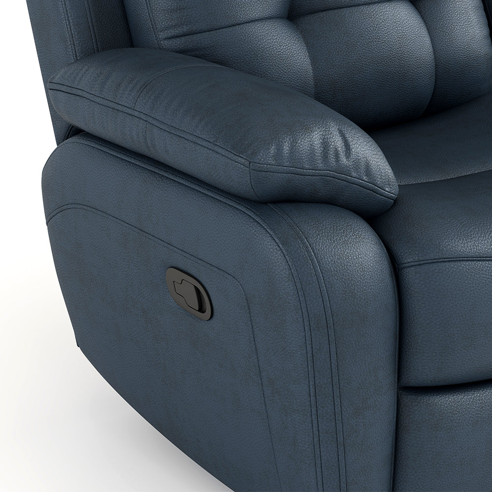 Genuine Leather Manual Reclining 3-Seater Sofa with Drop-Down Table, Cup Holders & Storage