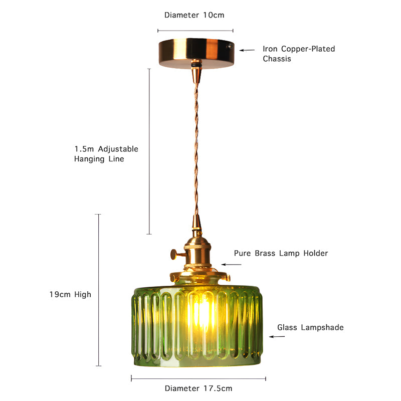 Vintage Brass Glass Pendant Light with Edison LED Bulb – Retro Japanese Style Chandelier for Dining Room, Bedroom, Bar, Entryway