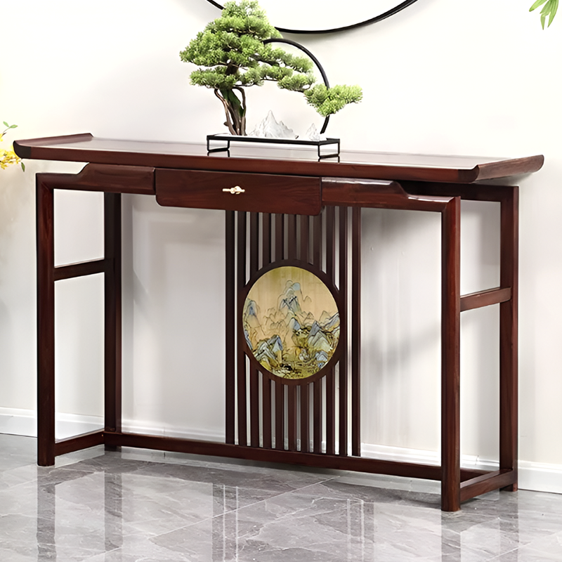 African Black Walnut Entrance Console Table + Pair of Flower Stands – Solid Wood Entryway Table