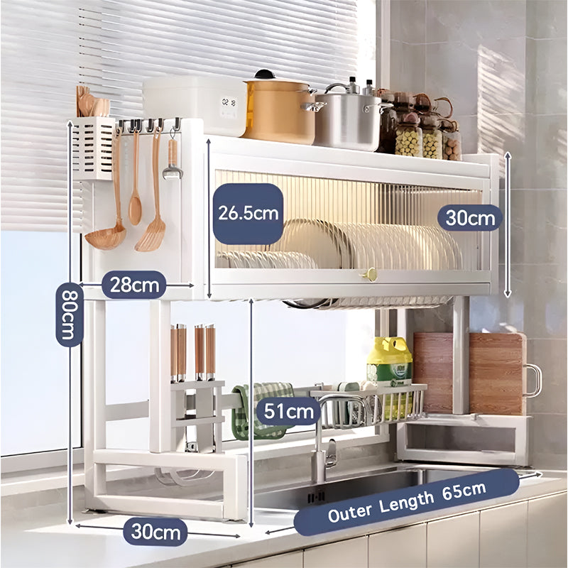 Over the Sink Dish Drying Rack with Dustproof Cover – Multifunctional Kitchen Storage Organizer