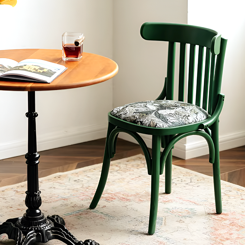 French Nordic Solid Wood Dining Chair – Coastal Vintage Floral Upholstered Accent Chair for Dining Room, Walnut & French Colors