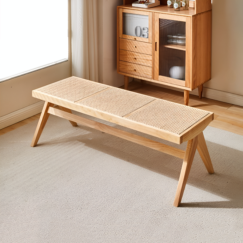 Solid Wood & Rattan Bench – Single or 3-Seater, Walnut, Cherry, Log, Black