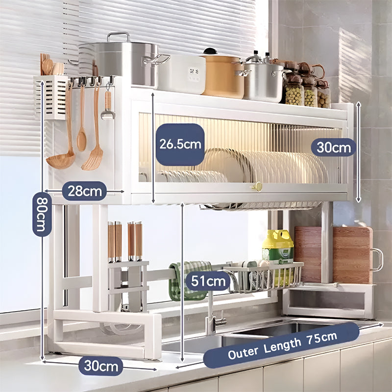 Over the Sink Dish Drying Rack with Dustproof Cover – Multifunctional Kitchen Storage Organizer