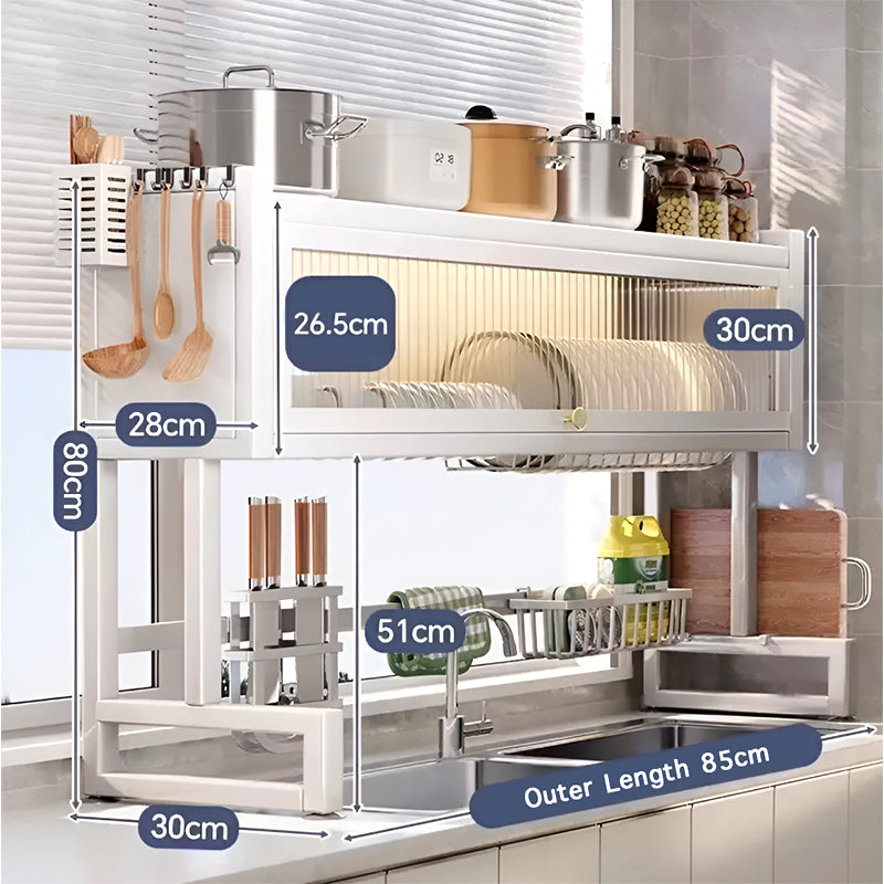 Over the Sink Dish Drying Rack with Dustproof Cover – Multifunctional Kitchen Storage Organizer