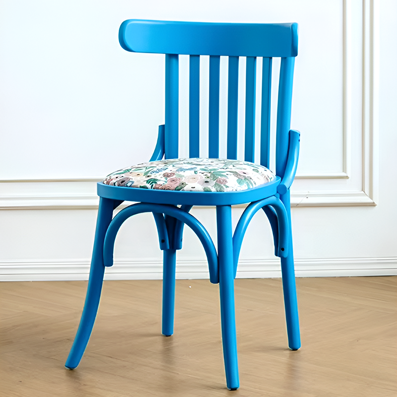 French Nordic Solid Wood Dining Chair – Coastal Vintage Floral Upholstered Accent Chair for Dining Room, Walnut & French Colors