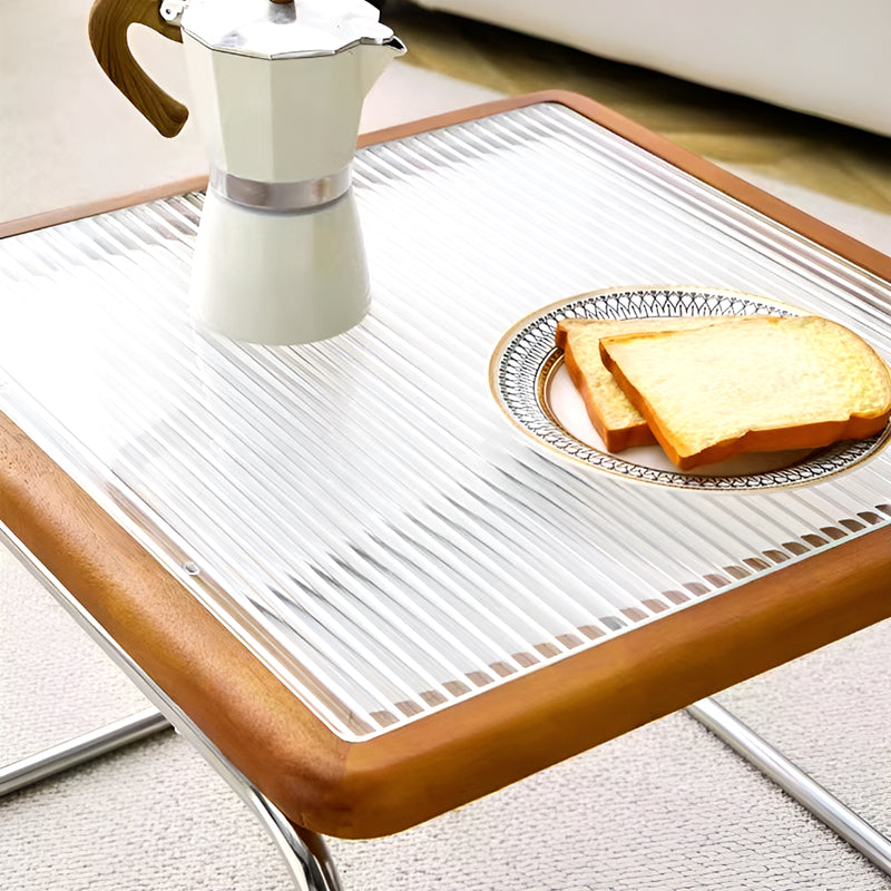 Nordic Nested Coffee Table Set – Solid Wood, Glass and Rattan with Stainless Steel Frame, Modern Antique Style