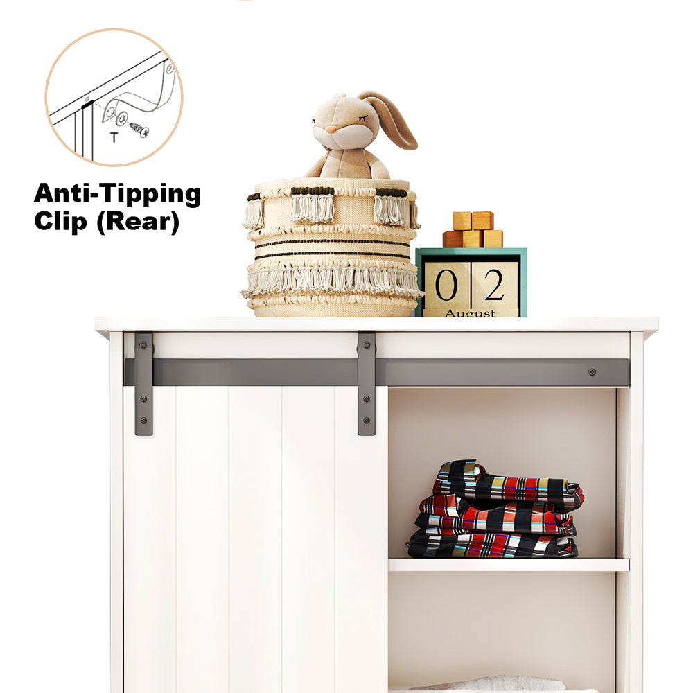 White Storage Cabinet with Sliding Door & 5 Drawers – Adjustable Shelf Dresser for Bedroom or Living Room