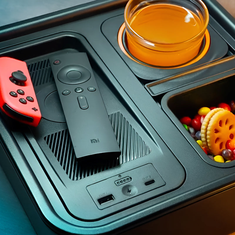 Multifunctional Snack Box with Wireless Charging Power Bank & Anti-Flip Gyroscope – Indoor & Outdoor Storage & Cup Holder