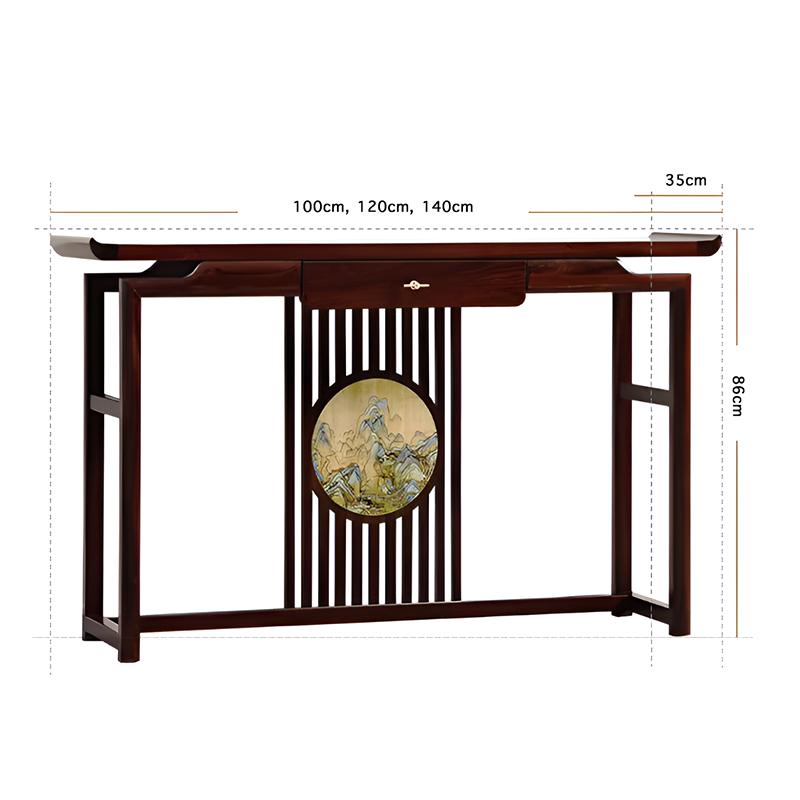 African Black Walnut Entrance Console Table + Pair of Flower Stands – Solid Wood Entryway Table