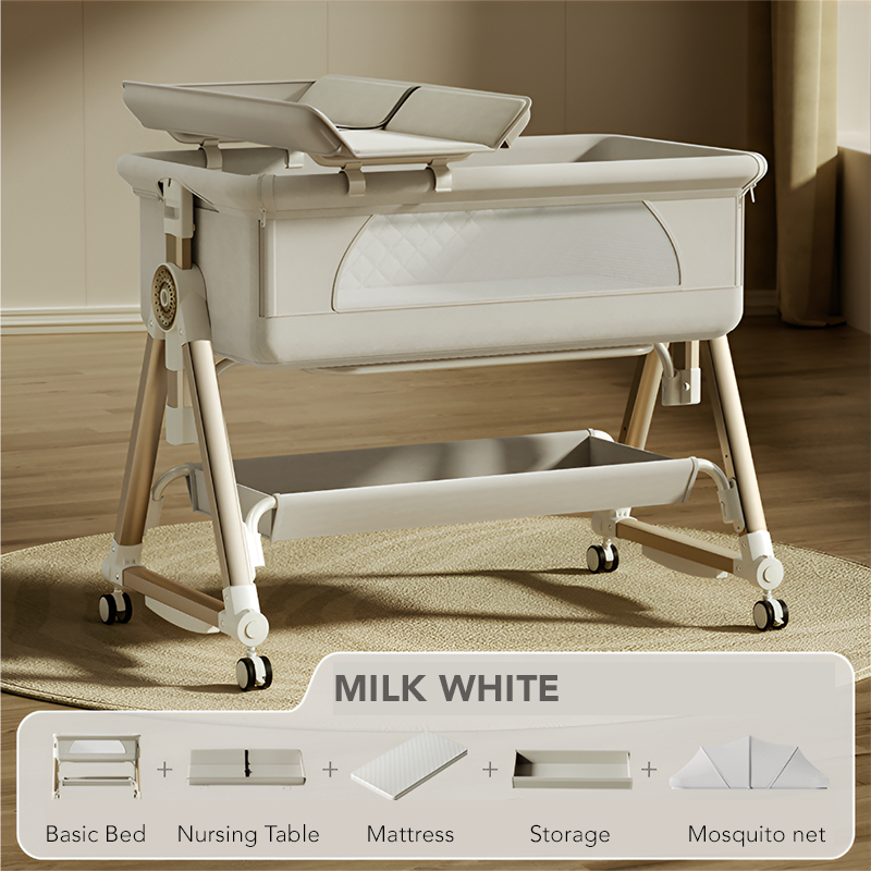 Luxury Pro Baby Bassinet Crib – Bedside Sleeper with Changing Table, Storage Basket & Free Mosquito Net | Adjustable Newborn Rocking Cot