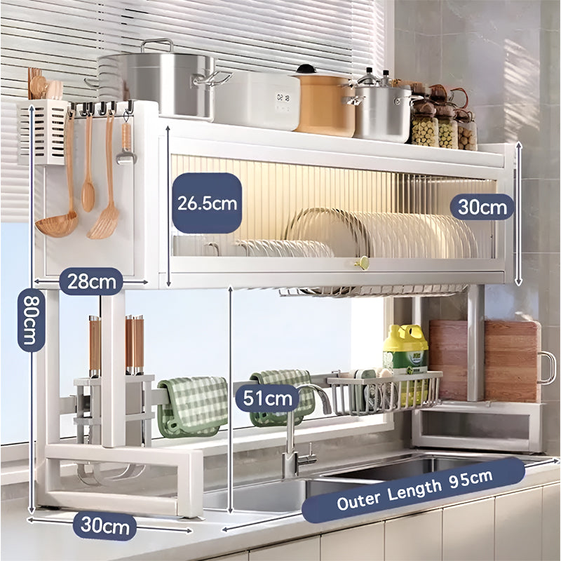 Over the Sink Dish Drying Rack with Dustproof Cover – Multifunctional Kitchen Storage Organizer