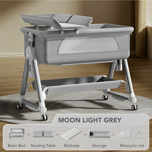 Luxury Pro Baby Bassinet Crib – Bedside Sleeper with Changing Table, Storage Basket & Free Mosquito Net - Adjustable Newborn Rocking Cot