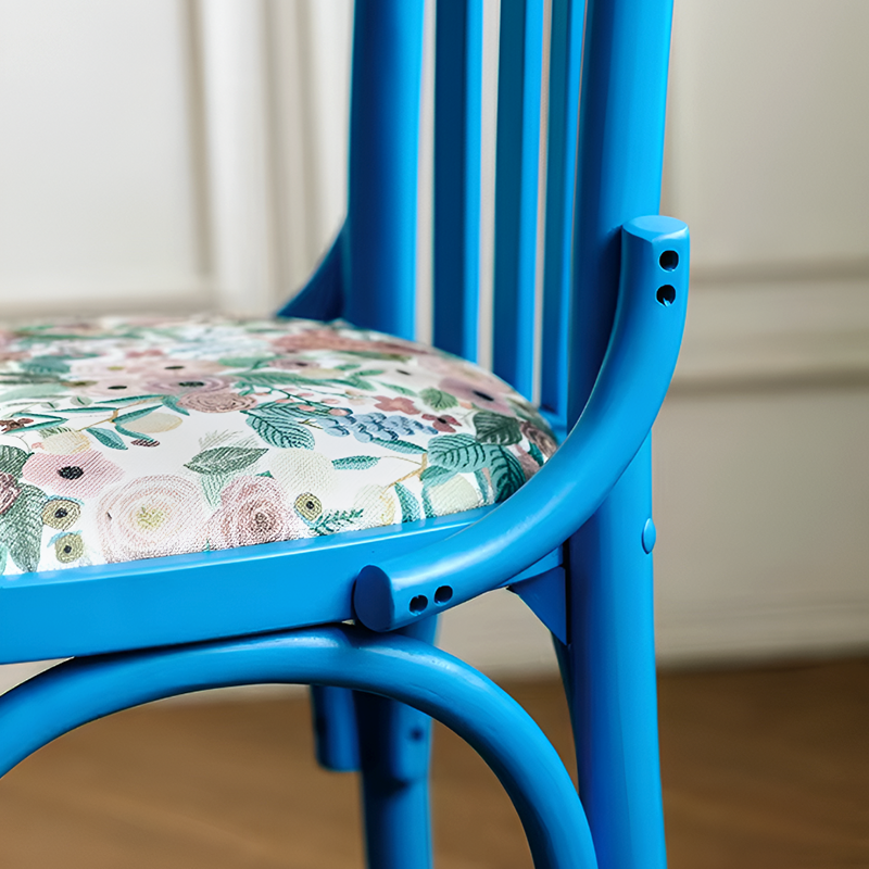 French Nordic Solid Wood Dining Chair – Coastal Vintage Floral Upholstered Accent Chair for Dining Room, Walnut & French Colors