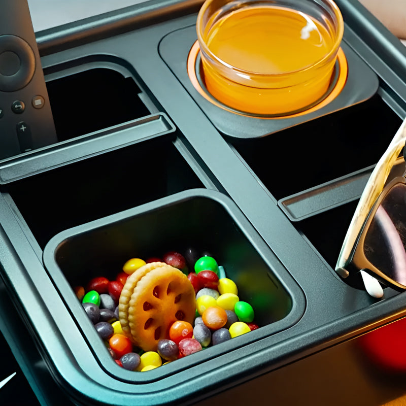 Multifunctional Snack Box with Wireless Charging Power Bank & Anti-Flip Gyroscope – Indoor & Outdoor Storage & Cup Holder