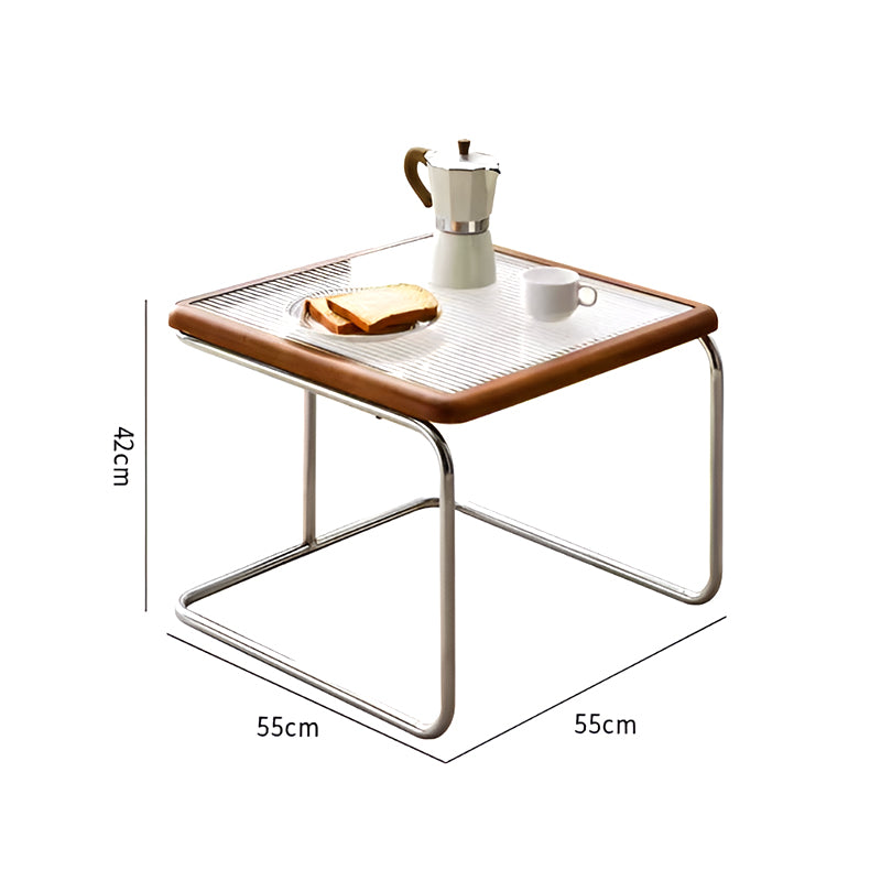 Nordic Nested Coffee Table Set – Solid Wood, Glass and Rattan with Stainless Steel Frame, Modern Antique Style