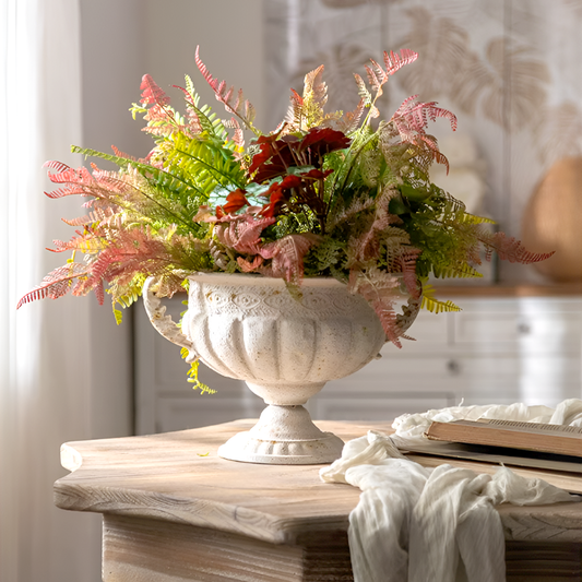 European Retro Iron Flower Pots/Vase - Worn Metal Vintage Style, Matte White And Gold/Copper Finishes, Multiple Sizes