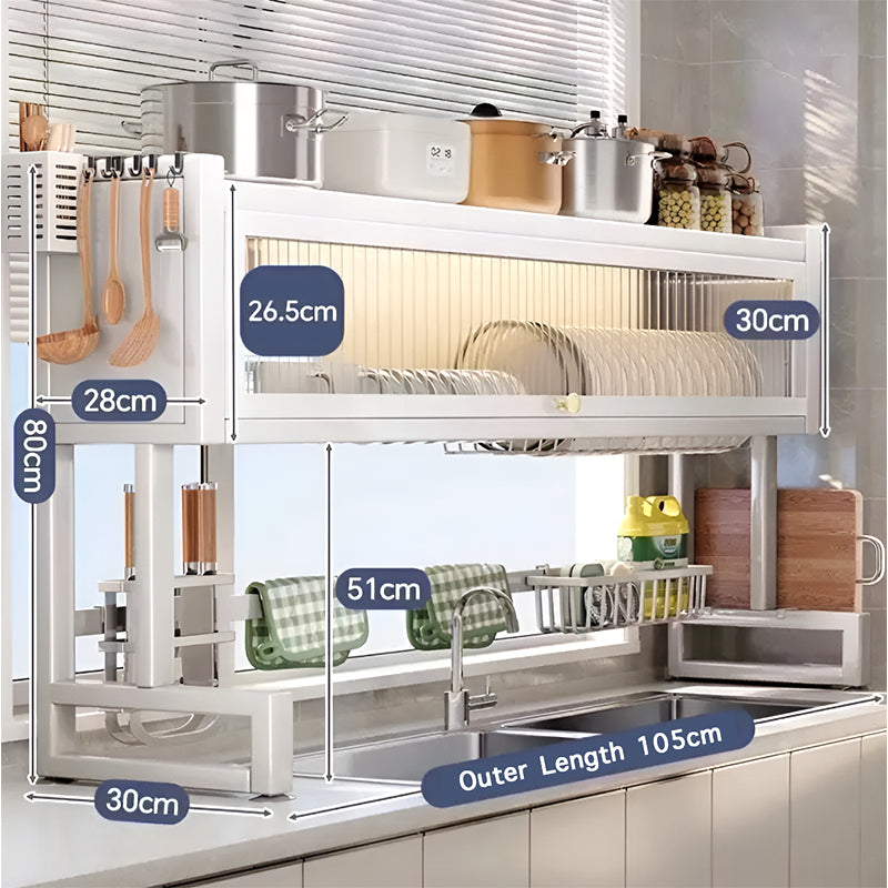 Over the Sink Dish Drying Rack with Dustproof Cover – Multifunctional Kitchen Storage Organizer
