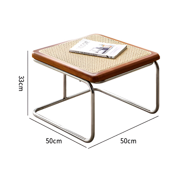 Nordic Nested Coffee Table Set – Solid Wood, Glass and Rattan with Stainless Steel Frame, Modern Antique Style