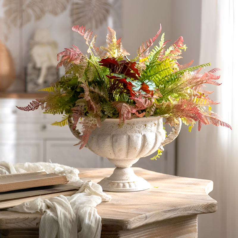 European Retro Iron Flower Pots/Vase - Worn Metal Vintage Style, Matte White And Gold/Copper Finishes, Multiple Sizes