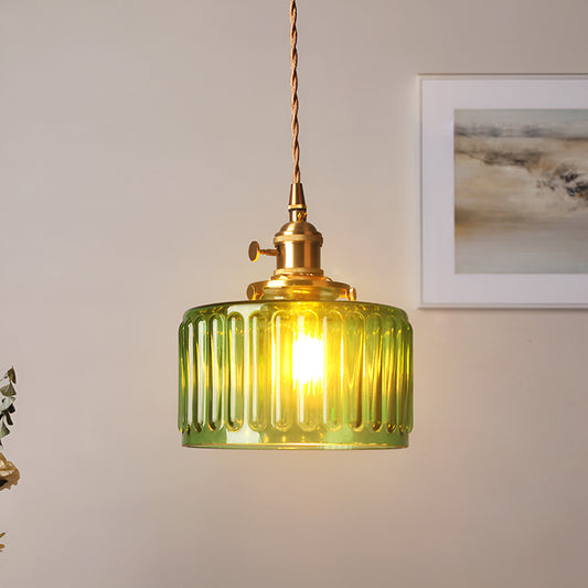 Vintage Brass Glass Pendant Light with Edison LED Bulb – Retro Japanese Style Chandelier for Dining Room, Bedroom, Bar, Entryway