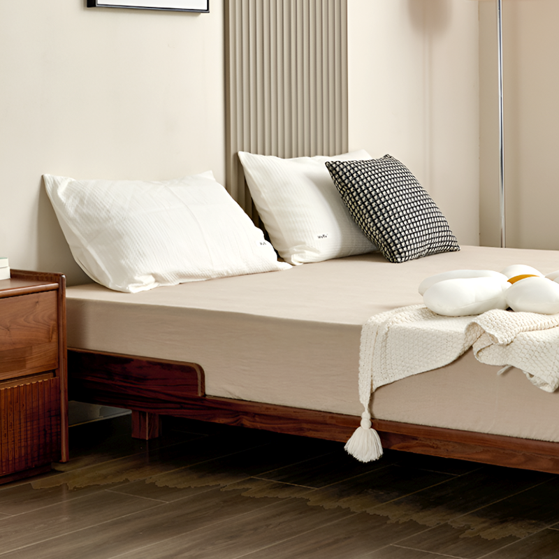 North American Black Walnut Tatami-Style Bed Frame - Solid Wood, Low-Profile, Single / Queen / King
