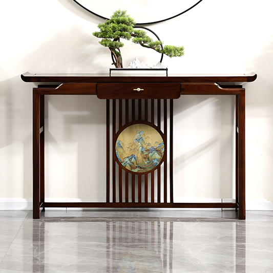 African Black Walnut Entrance Console Table + Pair of Flower Stands – Solid Wood Entryway Table