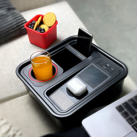 Multifunctional Snack Box with Wireless Charging Power Bank & Anti-Flip Gyroscope – Indoor & Outdoor Storage & Cup Holder