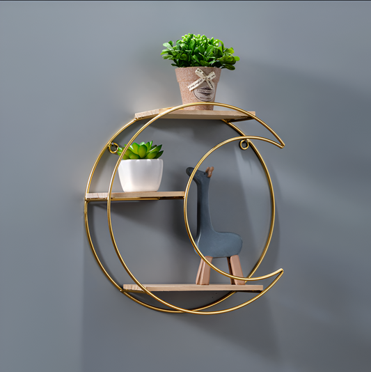 Nordic Round Wall Shelf – Metal & Wood Floating Shelves | Wall Mounted Storage for Living Room, Bedroom, Office, Restaurant, Cafe | Modern Home Decor