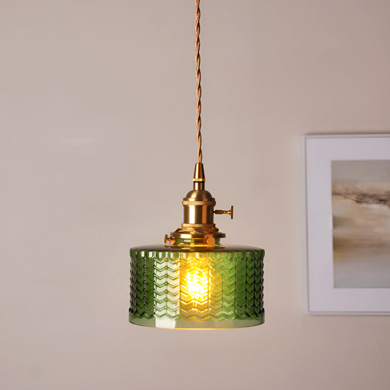 Vintage Brass Glass Pendant Light with Edison LED Bulb – Retro Japanese Style Chandelier for Dining Room, Bedroom, Bar, Entryway
