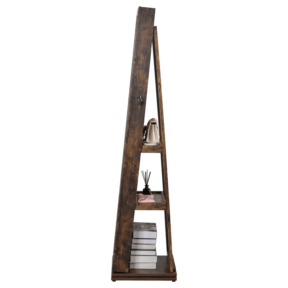 Full Length Mirror Jewelry Cabinet – 360° Swivel Standing Armoire with Storage, Shelves and Lock