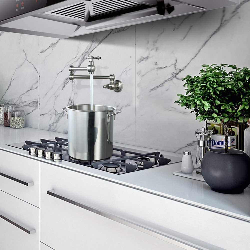 Wall-Mount Pot Filler Faucet – Retractable Folding Kitchen Tap